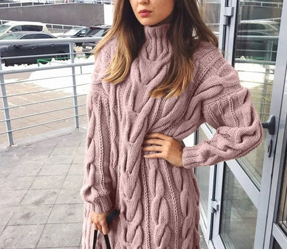 Women's roll neck cable knit sweater