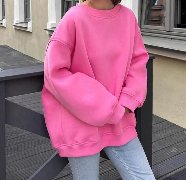Women’s Oversized Sweatshirt – Cotton Blend – Crewneck – Long Sleeve Casual Fit