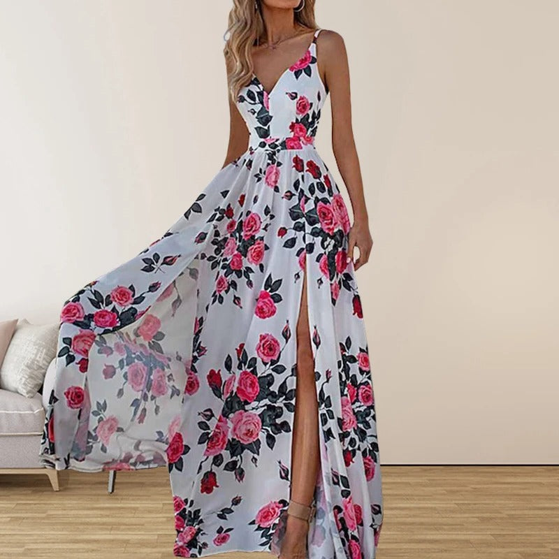 Printed Lightweight V-Neck Casual Dress