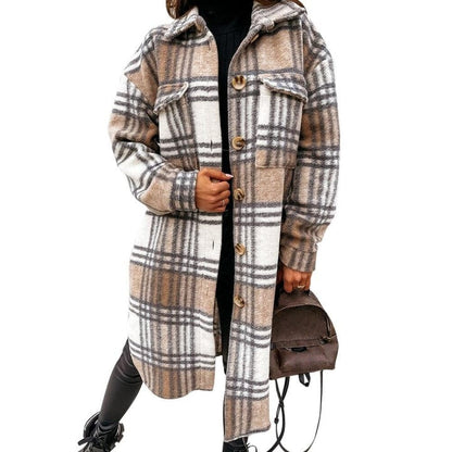 Women's checkered long coat