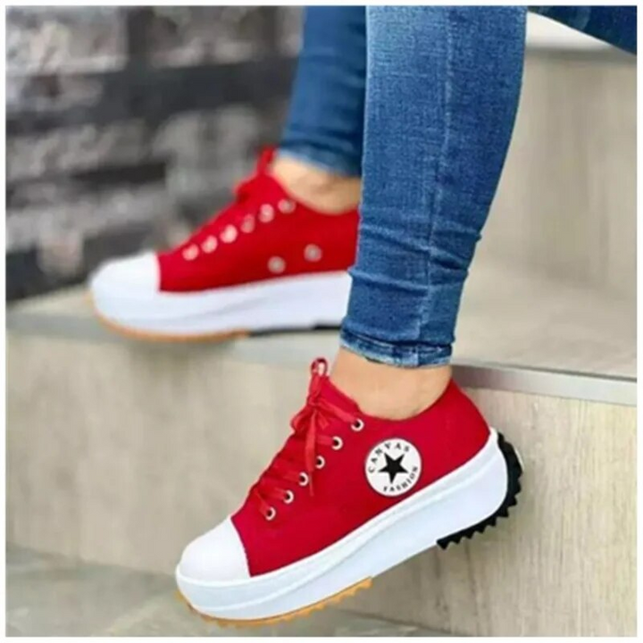 Women's Casual Sneakers - Lace-Up Canvas Shoes - Rubber Sole - Low-Top Durable Design