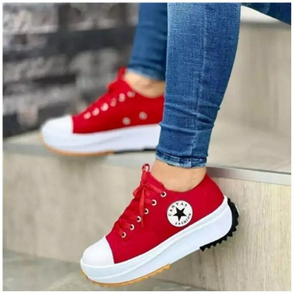 Women's Casual Sneakers - Lace-Up Canvas Shoes - Rubber Sole - Low-Top Durable Design