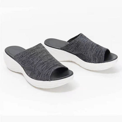 Women's Open-Toe Orthopedic Sandals – Stretch Knit Upper – Cushioned Footbed – Chunky Wavy Sole