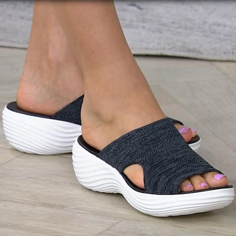 Women's Open-Toe Orthopedic Sandals – Stretch Knit Upper – Cushioned Footbed – Chunky Wavy Sole