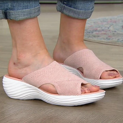 Women's Open-Toe Orthopedic Sandals – Stretch Knit Upper – Cushioned Footbed – Chunky Wavy Sole
