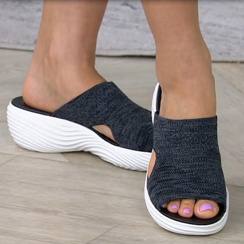 Women's Open-Toe Orthopedic Sandals – Stretch Knit Upper – Cushioned Footbed – Chunky Wavy Sole