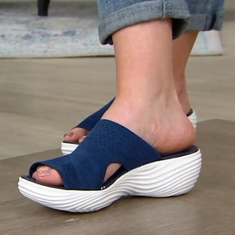 Women's Open-Toe Orthopedic Sandals – Stretch Knit Upper – Cushioned Footbed – Chunky Wavy Sole