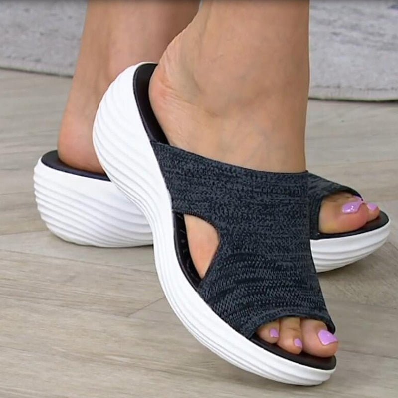 Women's Open-Toe Orthopedic Sandals – Stretch Knit Upper – Cushioned Footbed – Chunky Wavy Sole