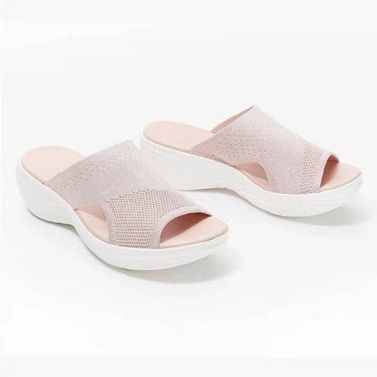 Women's Open-Toe Orthopedic Sandals – Stretch Knit Upper – Cushioned Footbed – Chunky Wavy Sole