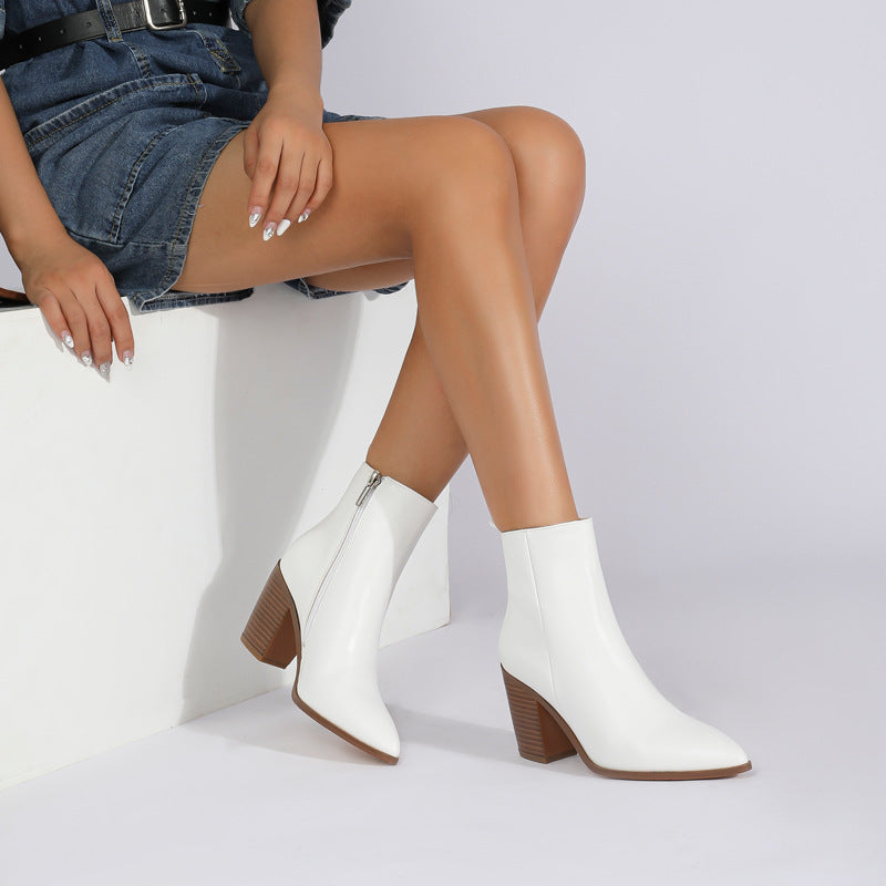 Pointed-Toe Block Heel Ankle Boots