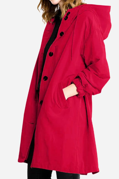 Women's casual mid-length hooded windbreaker jacket