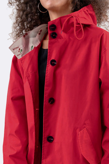 Women's casual mid-length hooded windbreaker jacket