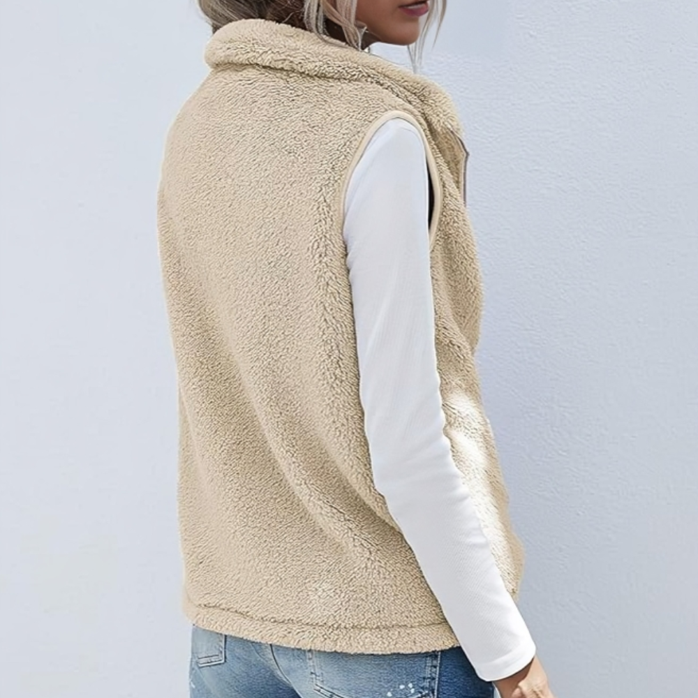 Women’s Fleece Vest – Sherpa Lined – Relaxed Fit – Zip Front – Sleeveless Layering