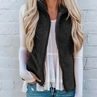 Women’s Fleece Vest – Sherpa Lined – Relaxed Fit – Zip Front – Sleeveless Layering