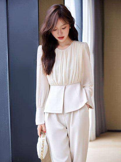 Women's slim fit long sleeve top and wide leg pants set