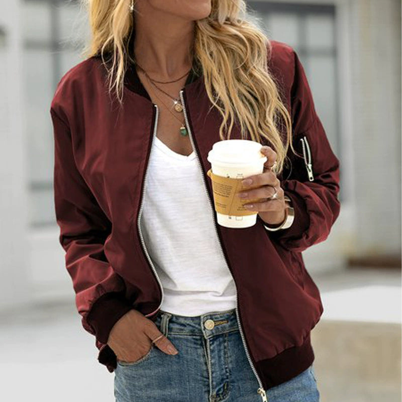 Stylish Classic Bomber Jacket With Pockets