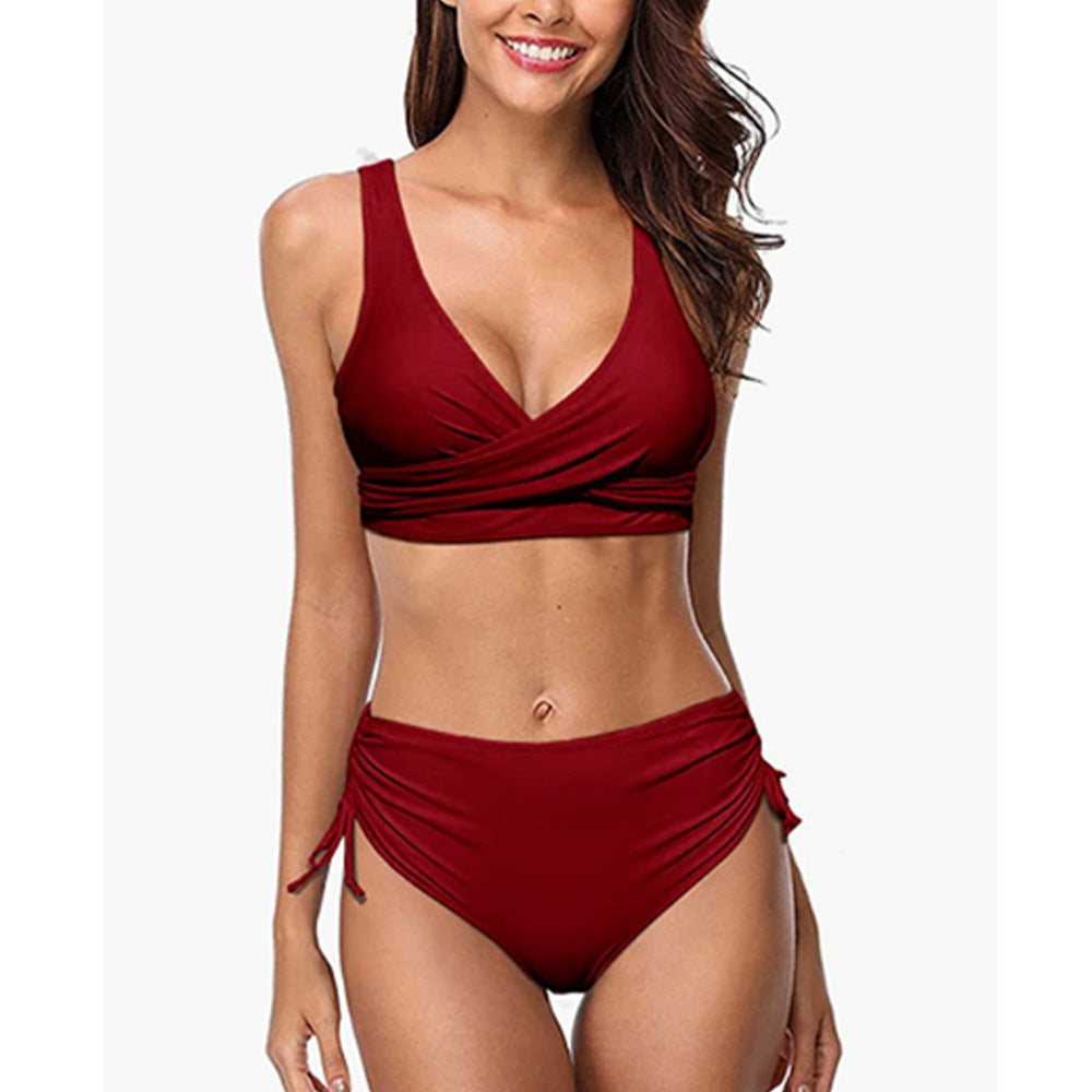 Women’s Bikini Set – V-Neck Wrap Top – High Waist Bottom – Stretch Quick-Dry Fabric