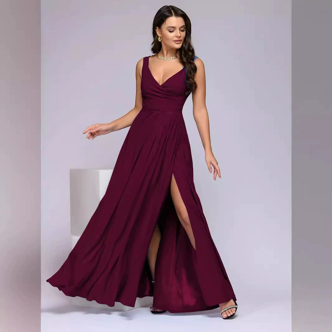 Women's Elegant Evening Gown – Floor-Length with Slit