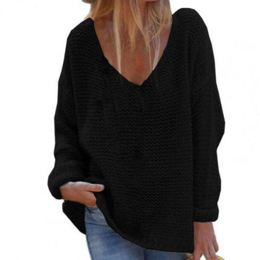 Ribbed Oversized V-Neck Knit Top 