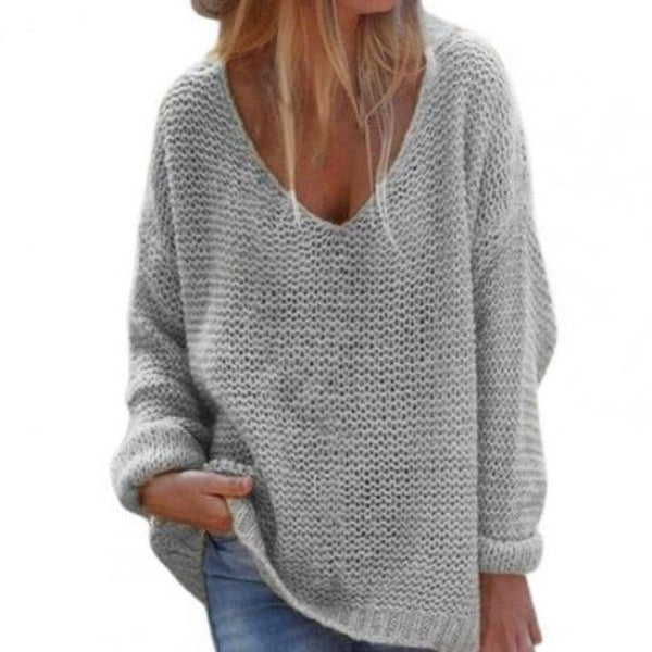 Ribbed Oversized V-Neck Knit Top 