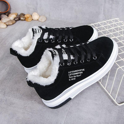 Women's Suede Sneakers - Lace-Up - Plush Fleece Lining - Thick Rubber Sole