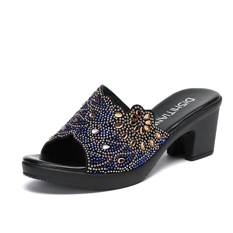 Sarah - Rhinestone wedge slip - on heel