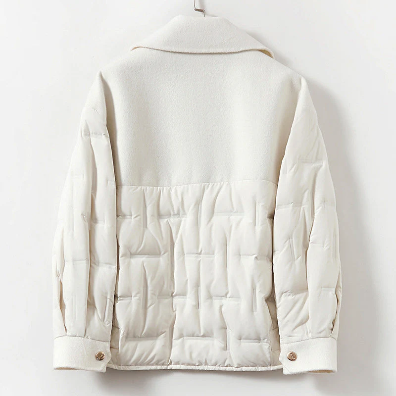 Isabella Quilted Double-Breasted Puffer Jacket | Lapel Collar Hip-Length Puffer Jacket