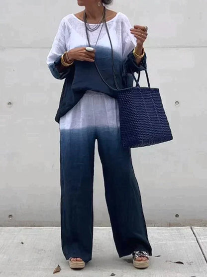 Women's Outfit - Relaxed Fit Top & Wide-Leg Pants - Breathable & Lightweight