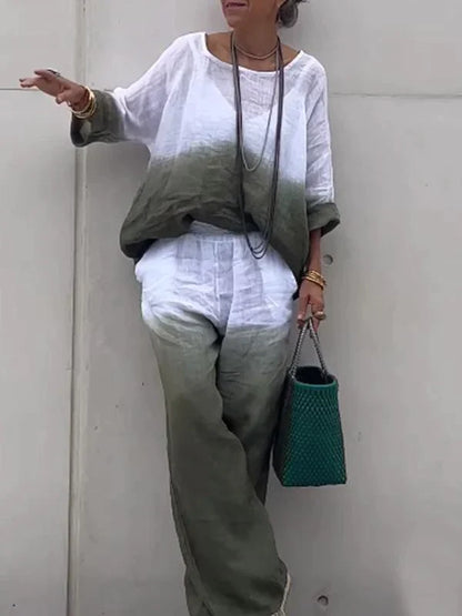 Women's Outfit - Relaxed Fit Top & Wide-Leg Pants - Breathable & Lightweight