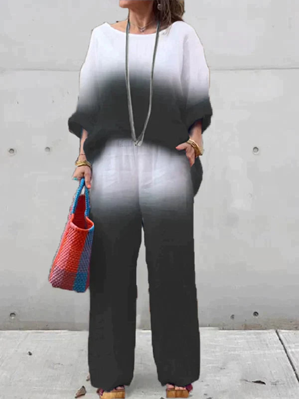 Women's Outfit - Relaxed Fit Top & Wide-Leg Pants - Breathable & Lightweight