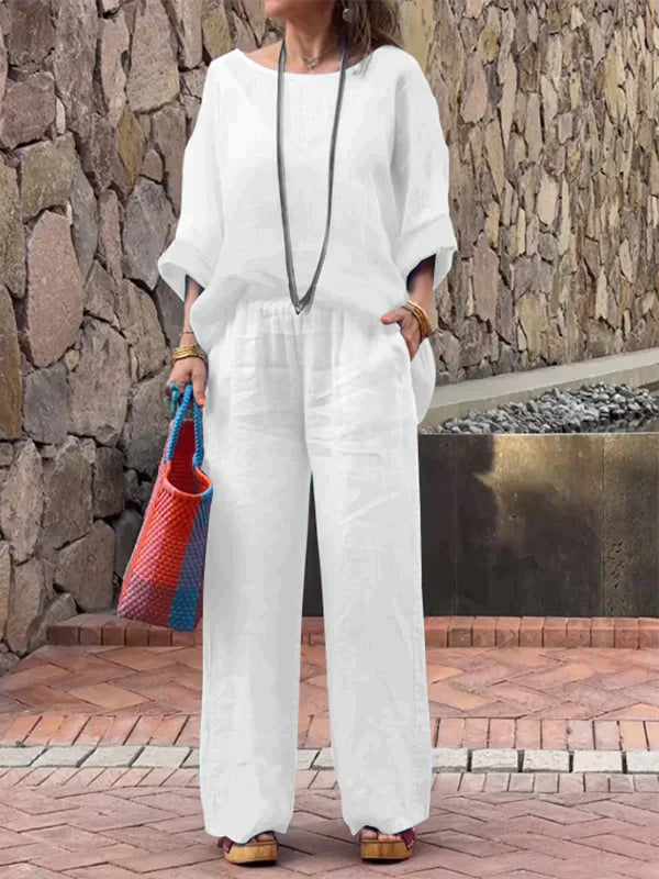 Women's Outfit - Relaxed Fit Top & Wide-Leg Pants - Breathable & Lightweight
