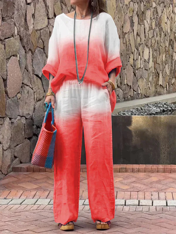 Women's Outfit - Relaxed Fit Top & Wide-Leg Pants - Breathable & Lightweight