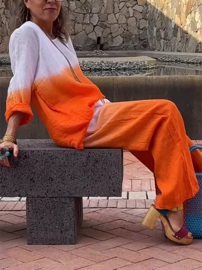 Women's Outfit - Relaxed Fit Top & Wide-Leg Pants - Breathable & Lightweight