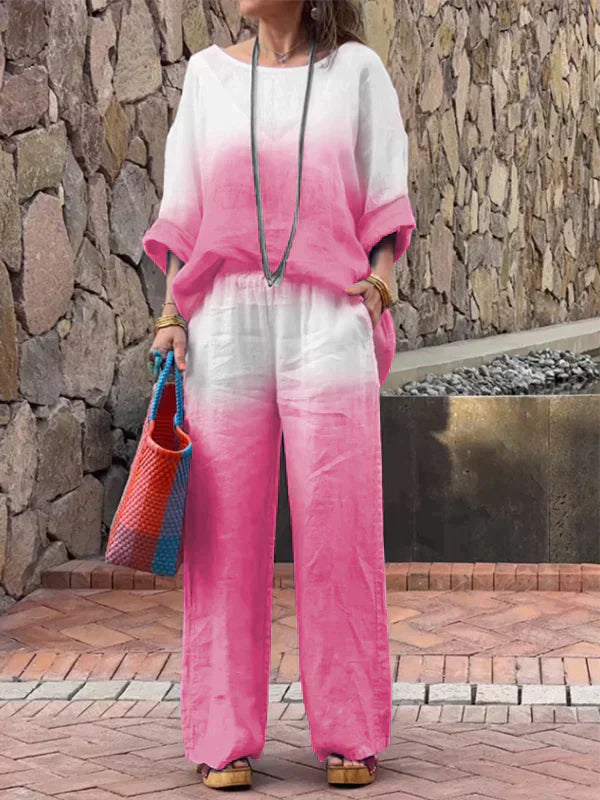 Women's Outfit - Relaxed Fit Top & Wide-Leg Pants - Breathable & Lightweight
