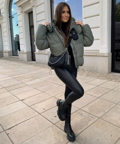 Women's short hooded puff jacket