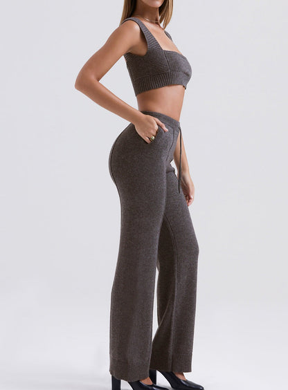 Women's Knitted Bralette - Cropped Square Neck - Wide Straps Ribbed Hem