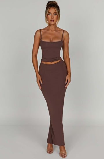 Niaja - plain sleeveless crop top and maxi skirt set