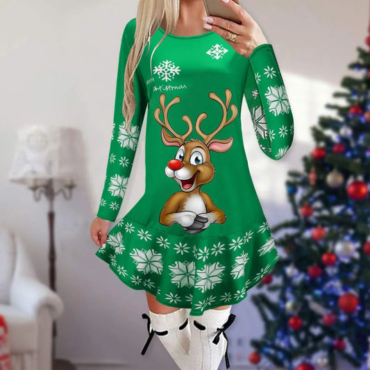 Soft Stretch Reindeer Graphic Holiday Dress
