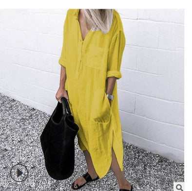 Women's Shirt Dress  - Button Down - Long Sleeve - Relaxed Fit