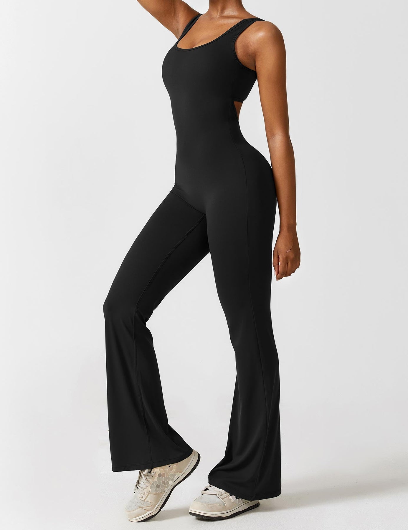 Fitted Stretch Fit Flared Leg Jumpsuit