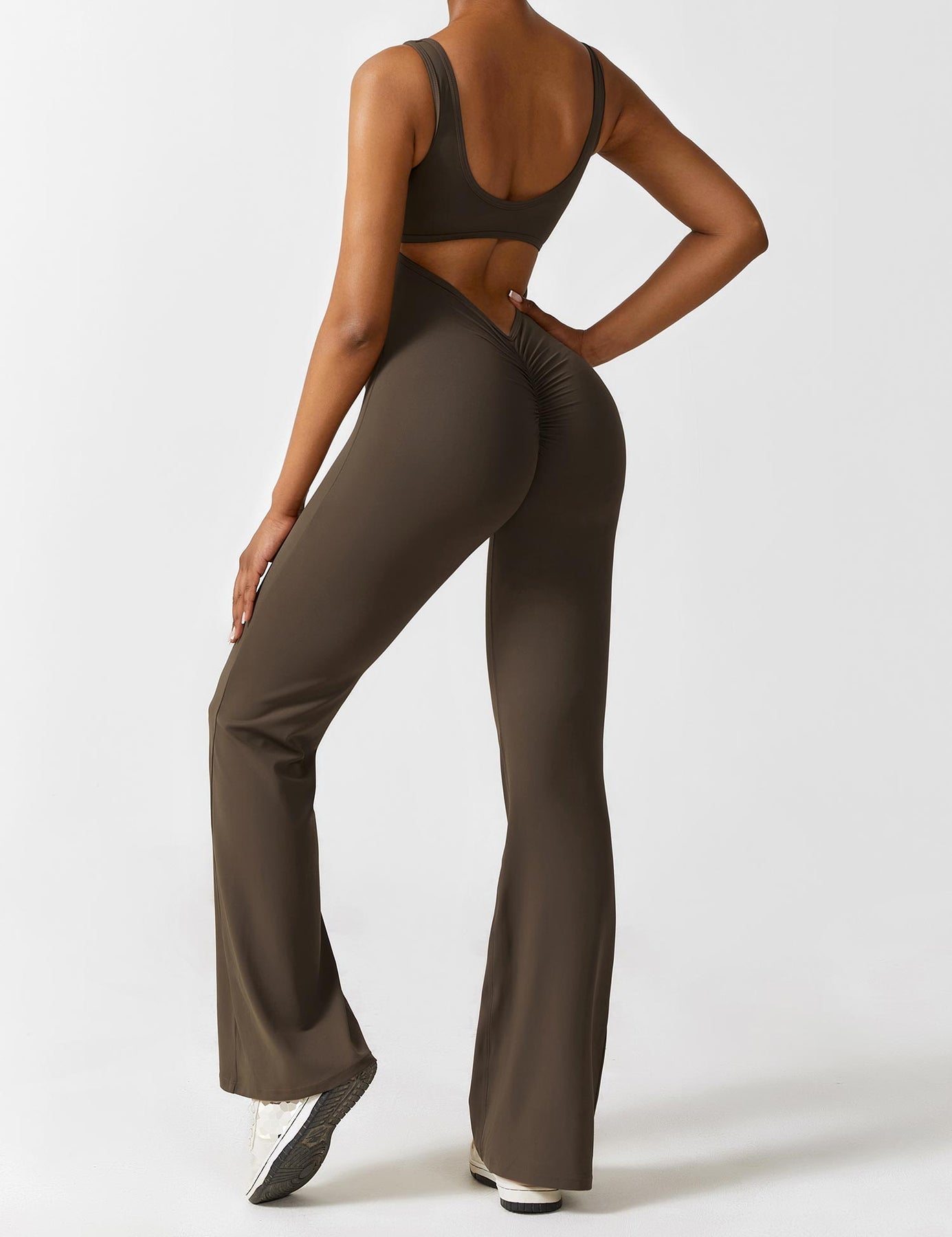 Women's Jumpsuit - Sleeveless Scoop Neck - Fitted Bodice - Flared Leg Stretch Fit