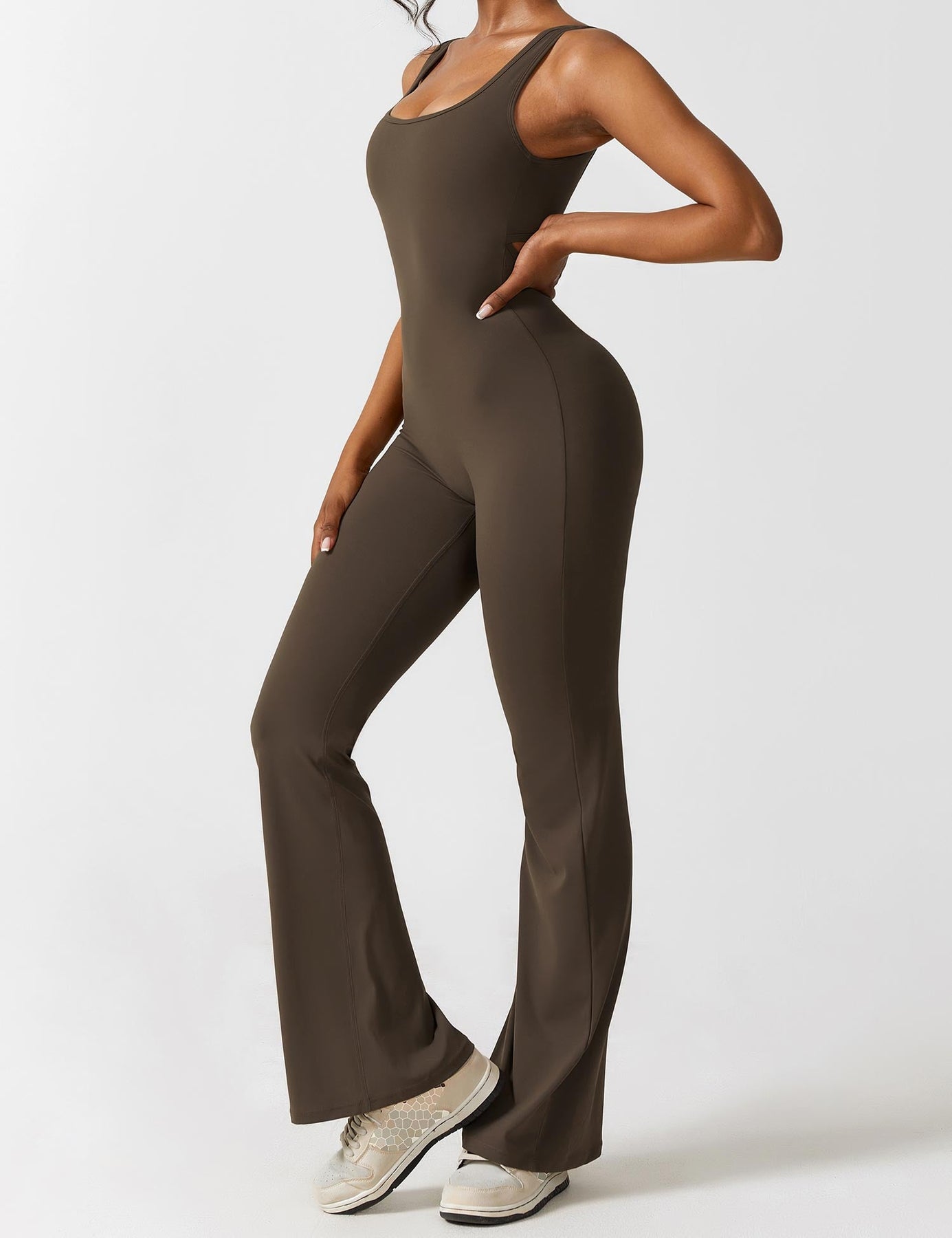 Women's Jumpsuit - Sleeveless Scoop Neck - Fitted Bodice - Flared Leg Stretch Fit