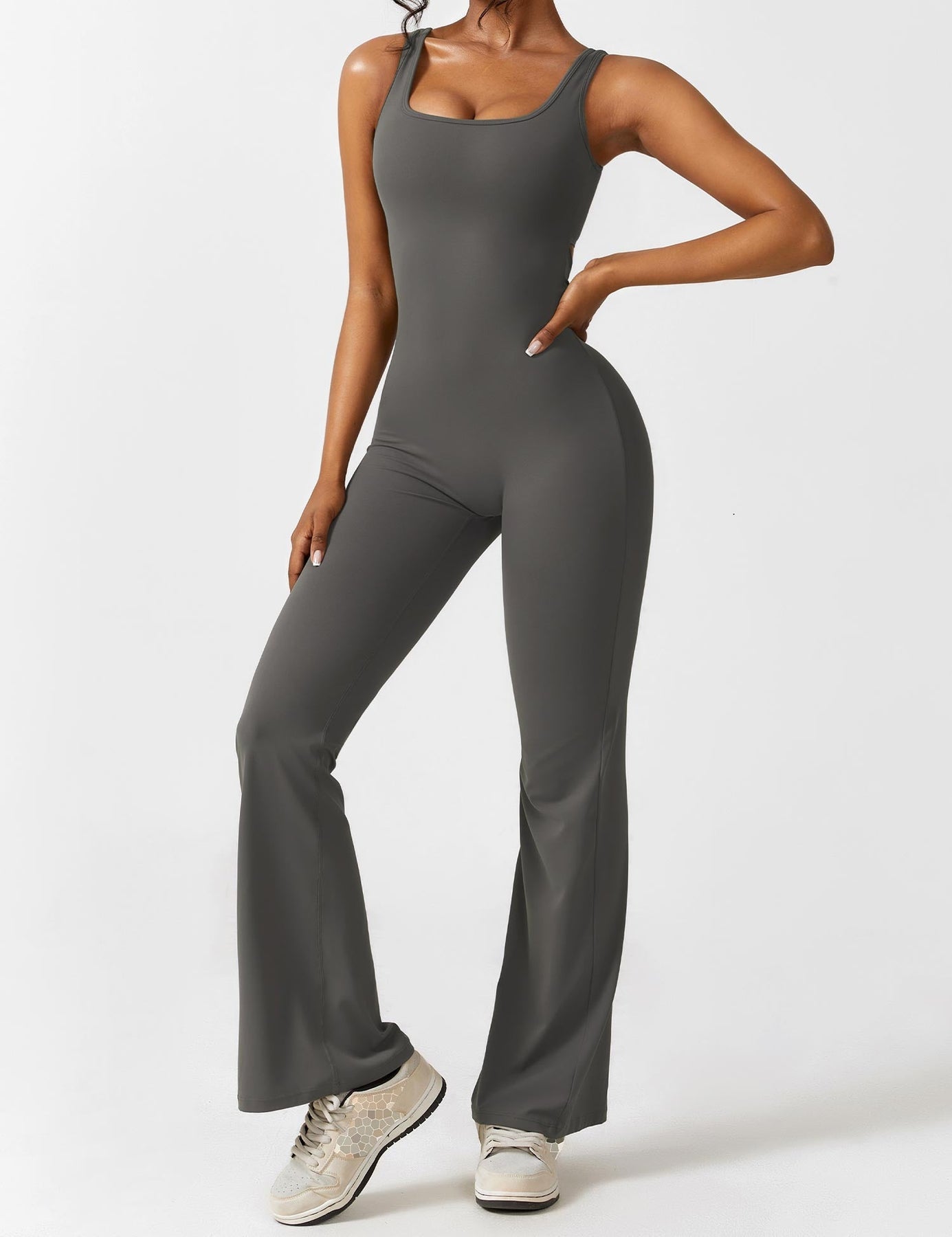 Fitted Stretch Fit Flared Leg Jumpsuit