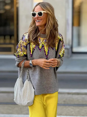 Women's winter sequin jacquard sweater