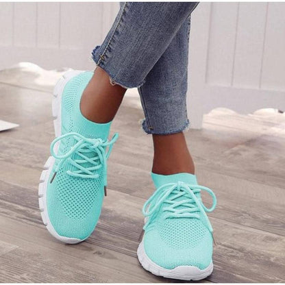 Women's Casual Sneakers - Breathable Knit Upper - Slip-On with Laces - Cushioned Sole