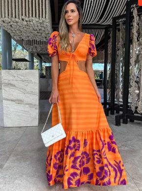 Cut-Out Waist Long Maxi Dress