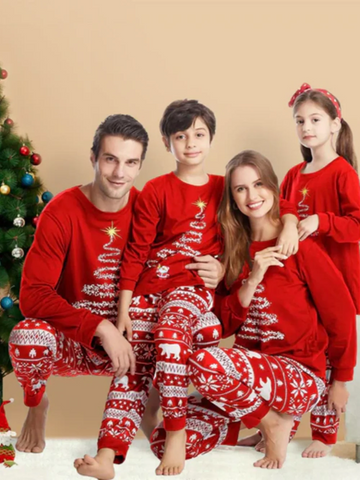 Family Christmas pajama set with tree & polar bear design