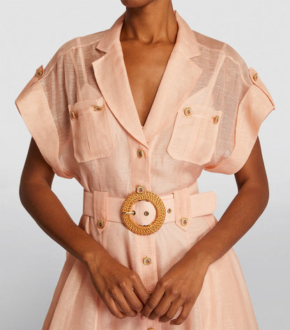 Women's Shirt Dress - Button Down - Short Sleeve - Belted Waist - A-Line Silhouette