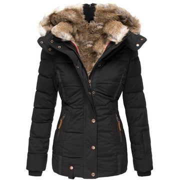 Cozy winter slim fit hooded jacket for women with zip button