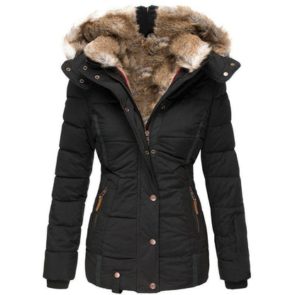 Women’s Parka Jacket - Fitted Insulated Design - Faux Fur Hood - Zip Button Closure